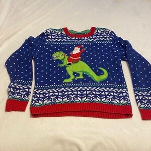 Men's Festive Dinosaur Sweater - Blue and Red